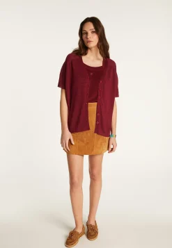 Montagut T-Shirts Et Débardeurs-T-shirt à boutons en lin flammé - Lily 51-Bordeaux