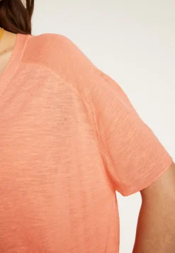 Montagut T-Shirts Et Débardeurs-T-shirt à boutons en lin flammé - Lily 15-Orange
