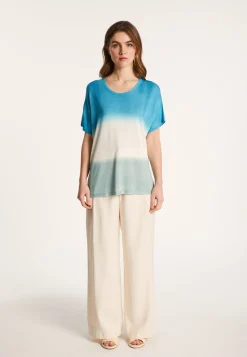 Montagut T-Shirts Et Débardeurs-T-shirt à fentes viscose et soie - Nova Bis 49-Turquoise