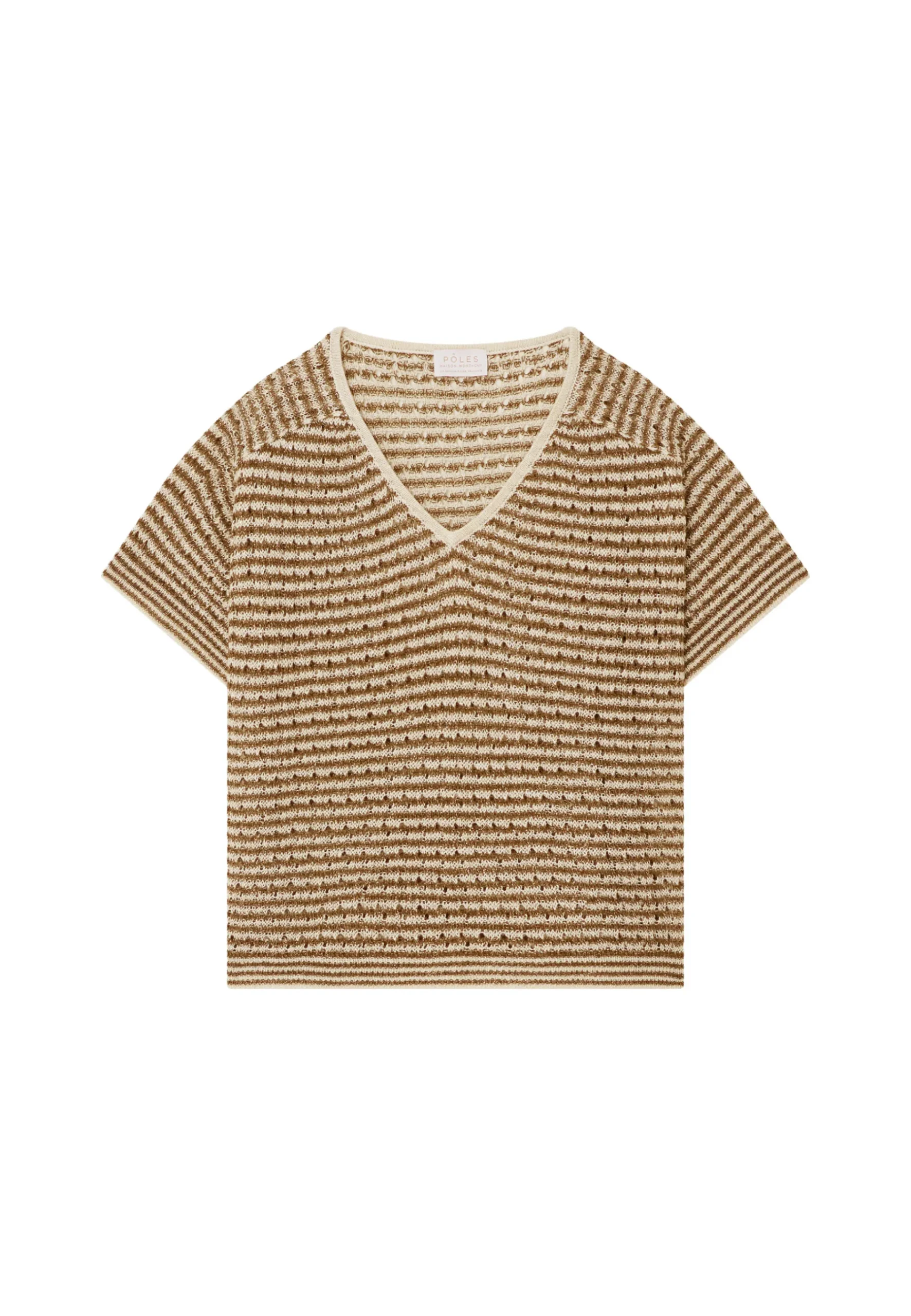 Montagut T-Shirts Et Débardeurs-T-shirt ajouré en lin col V - Marguerite 83-Kaki
