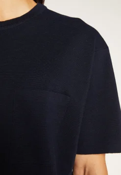 Montagut Polos Et T-Shirts-T-shirt ample avec poche en laine mérinos - Florentin 05-Bleu marine