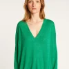 Montagut T-Shirts Et Débardeurs-T-shirt ample col v en lin flammé - Beja 22-Vert moyen