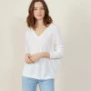 Montagut T-Shirts Et Débardeurs | Pulls-T-shirt ample col v en lin flammé - Beja 02-Blanc