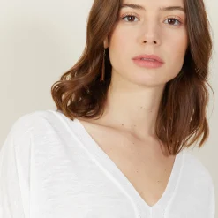 Montagut T-Shirts Et Débardeurs | Pulls-T-shirt ample col v en lin flammé - Beja 02-Blanc