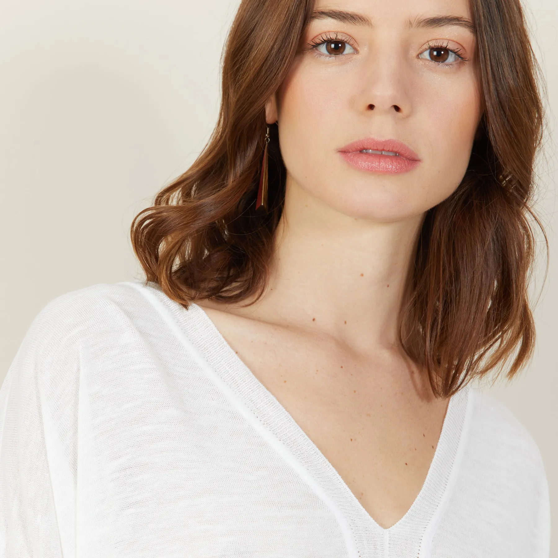 Montagut T-Shirts Et Débardeurs | Pulls-T-shirt ample col v en lin flammé - Beja 02-Blanc