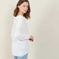 Montagut T-Shirts Et Débardeurs | Pulls-T-shirt ample col v en lin flammé - Beja 02-Blanc