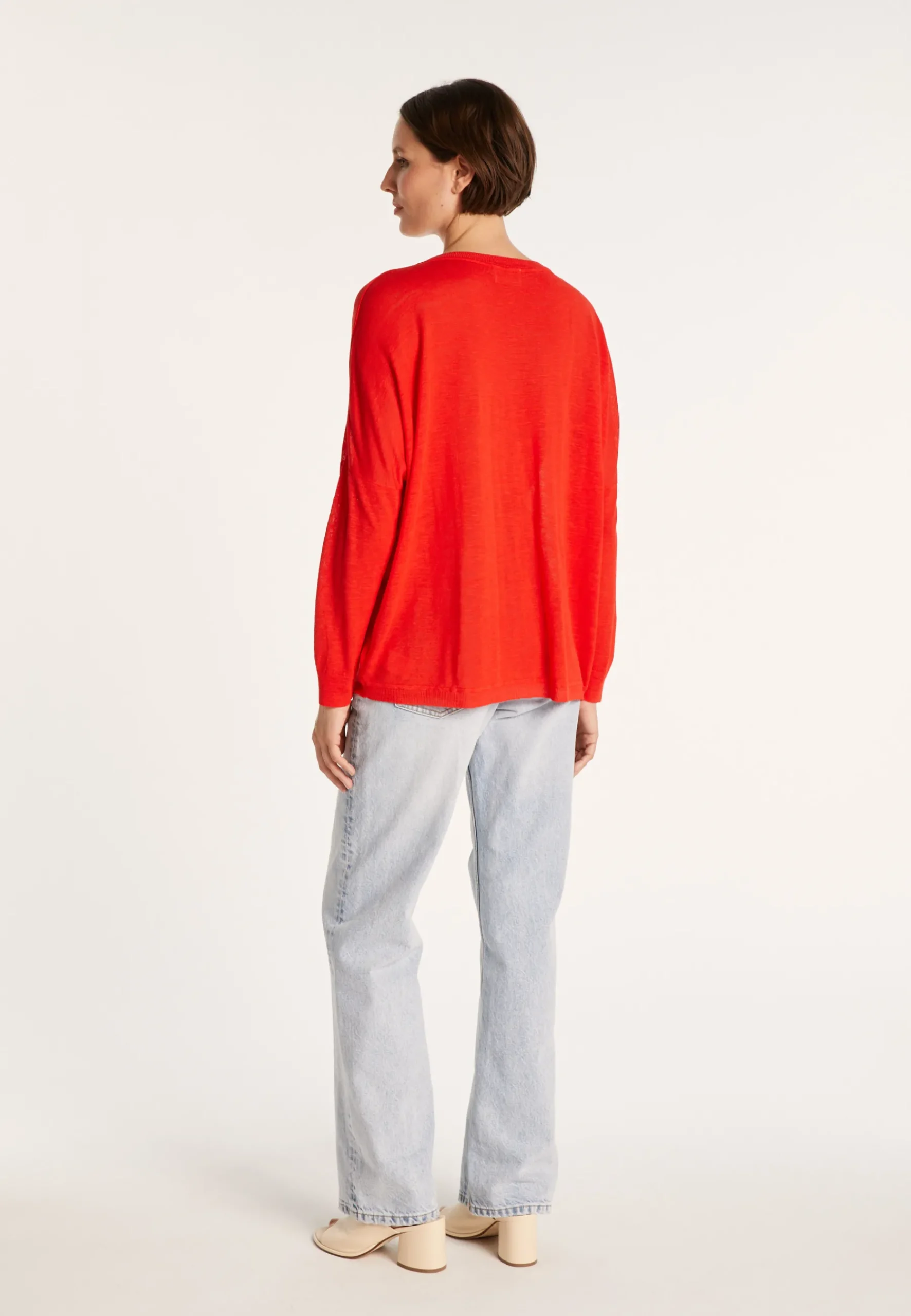 Montagut T-Shirts Et Débardeurs | Pulls-T-shirt ample col v en lin flammé - Beja 52-Rouge