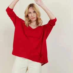 Montagut T-Shirts Et Débardeurs-T-shirt ample en lin flammé - Balou 52-Rouge
