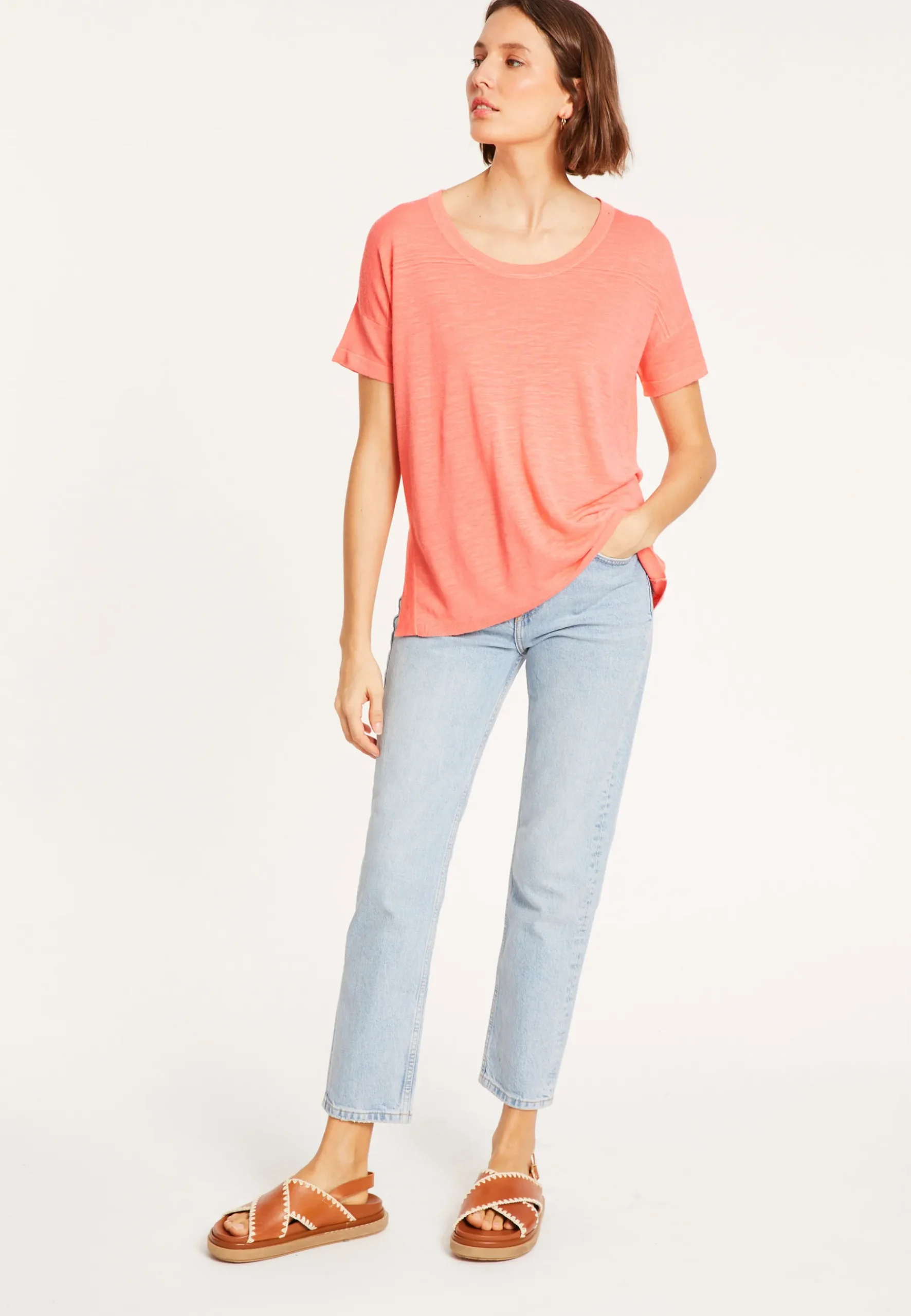 Montagut T-Shirts Et Débardeurs-T-shirt ample en lin flammé - Pavot 25-Rose moyen
