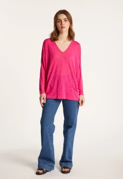 Montagut T-Shirts Et Débardeurs-T-shirt ample en lin flammé - Balou 26-Rose foncé