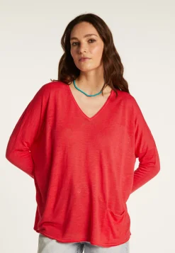 Montagut Pulls | T-Shirts Et Débardeurs-T-shirt ample en lin flammé - Balou 19-Rouge clair