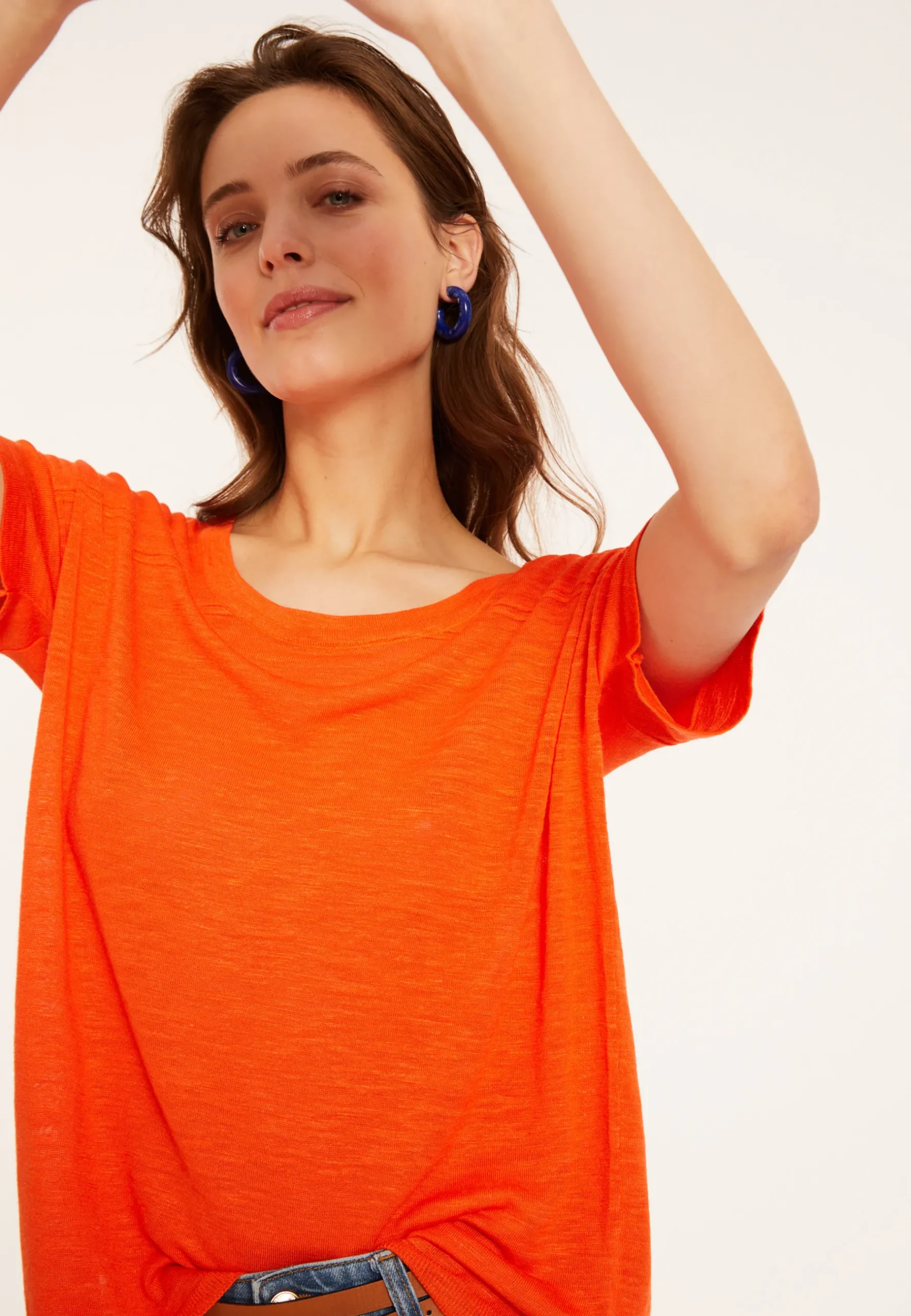 Montagut T-Shirts Et Débardeurs-T-shirt ample en lin flammé - Pavot 15-Orange