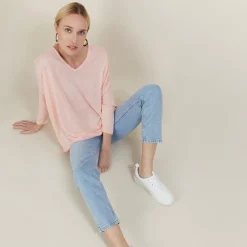 Montagut T-Shirts Et Débardeurs-T-shirt ample en lin flammé - Balou 24-Rose clair