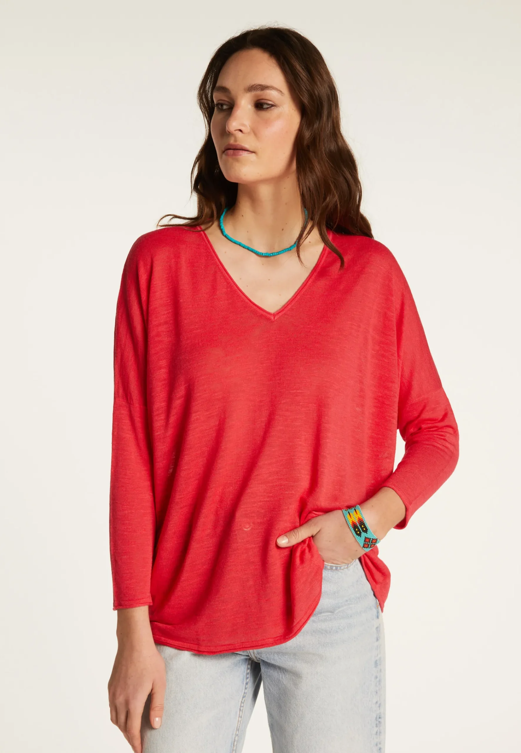 Montagut Pulls | T-Shirts Et Débardeurs-T-shirt ample en lin flammé - Balou 19-Rouge clair