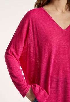 Montagut T-Shirts Et Débardeurs-T-shirt ample en lin flammé - Balou 26-Rose foncé