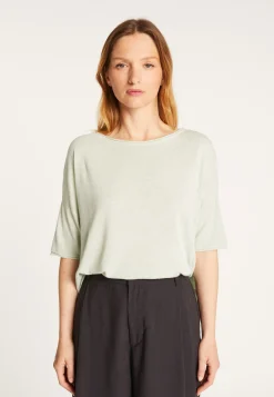 Montagut T-Shirts Et Débardeurs-T-shirt ample manches coudes en lin flammé - Taslim 23-Vert clair