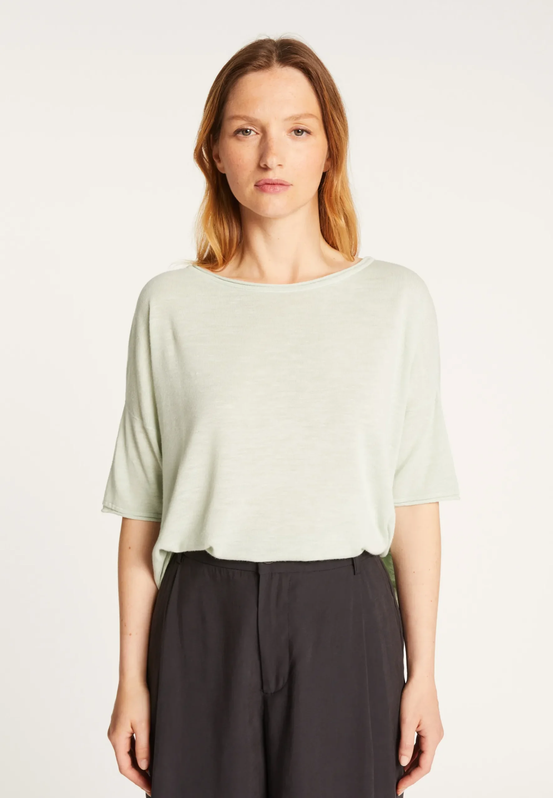 Montagut T-Shirts Et Débardeurs-T-shirt ample manches coudes en lin flammé - Taslim 23-Vert clair