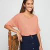 Montagut T-Shirts Et Débardeurs-T-shirt ample manches coudes en lin flammé - Taslim 24-Rose clair