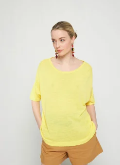 Montagut T-Shirts Et Débardeurs-T-shirt ample manches coudes en lin flammé - Taslim 08-Jaune