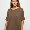 Montagut T-Shirts Et Débardeurs-T-shirt ample manches coudes en lin flammé - Taslim 83-Kaki