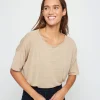 Montagut T-Shirts Et Débardeurs-T-shirt ample manches coudes en lin flammé - Taslim 12-Beige clair