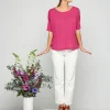 Montagut T-Shirts Et Débardeurs-T-shirt ample manches coudes en lin flammé - Taslim 26-Rose foncé