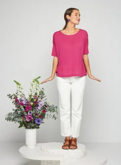 Montagut T-Shirts Et Débardeurs-T-shirt ample manches coudes en lin flammé - Taslim 26-Rose foncé
