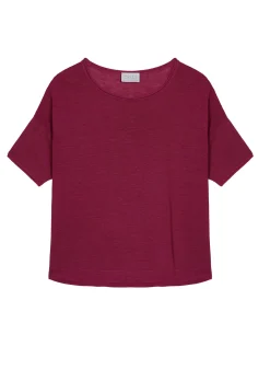 Montagut T-Shirts Et Débardeurs-T-shirt ample manches coudes en lin flammé - Taslim 26-Rose foncé