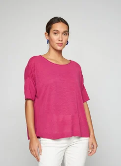 Montagut T-Shirts Et Débardeurs-T-shirt ample manches coudes en lin flammé - Taslim 26-Rose foncé