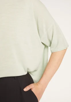 Montagut T-Shirts Et Débardeurs-T-shirt ample manches coudes en lin flammé - Taslim 23-Vert clair