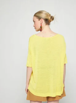 Montagut T-Shirts Et Débardeurs-T-shirt ample manches coudes en lin flammé - Taslim 08-Jaune