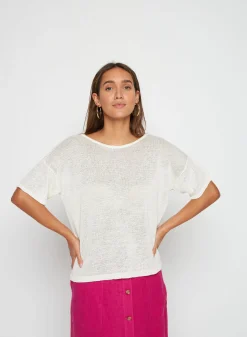 Montagut T-Shirts Et Débardeurs-T-shirt boutonné à l'arrière en lin - Tilla 82-Ecru