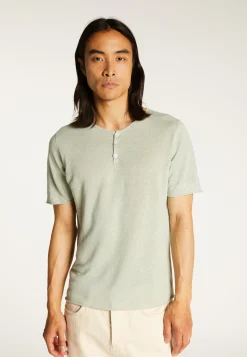 Montagut Polos Et T-Shirts-T-shirt col boutonné en lin - Leonce 23-Vert clair