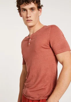 Montagut Polos Et T-Shirts-T-shirt col boutonné en lin - Leonce 46-Marron clair