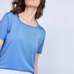Montagut T-Shirts Et Débardeurs-T-shirt col carré en Fil Lumière - Marie 06-Bleu moyen