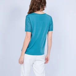 Montagut T-Shirts Et Débardeurs-T-shirt col carré en Fil Lumière - Marie 22-Vert moyen