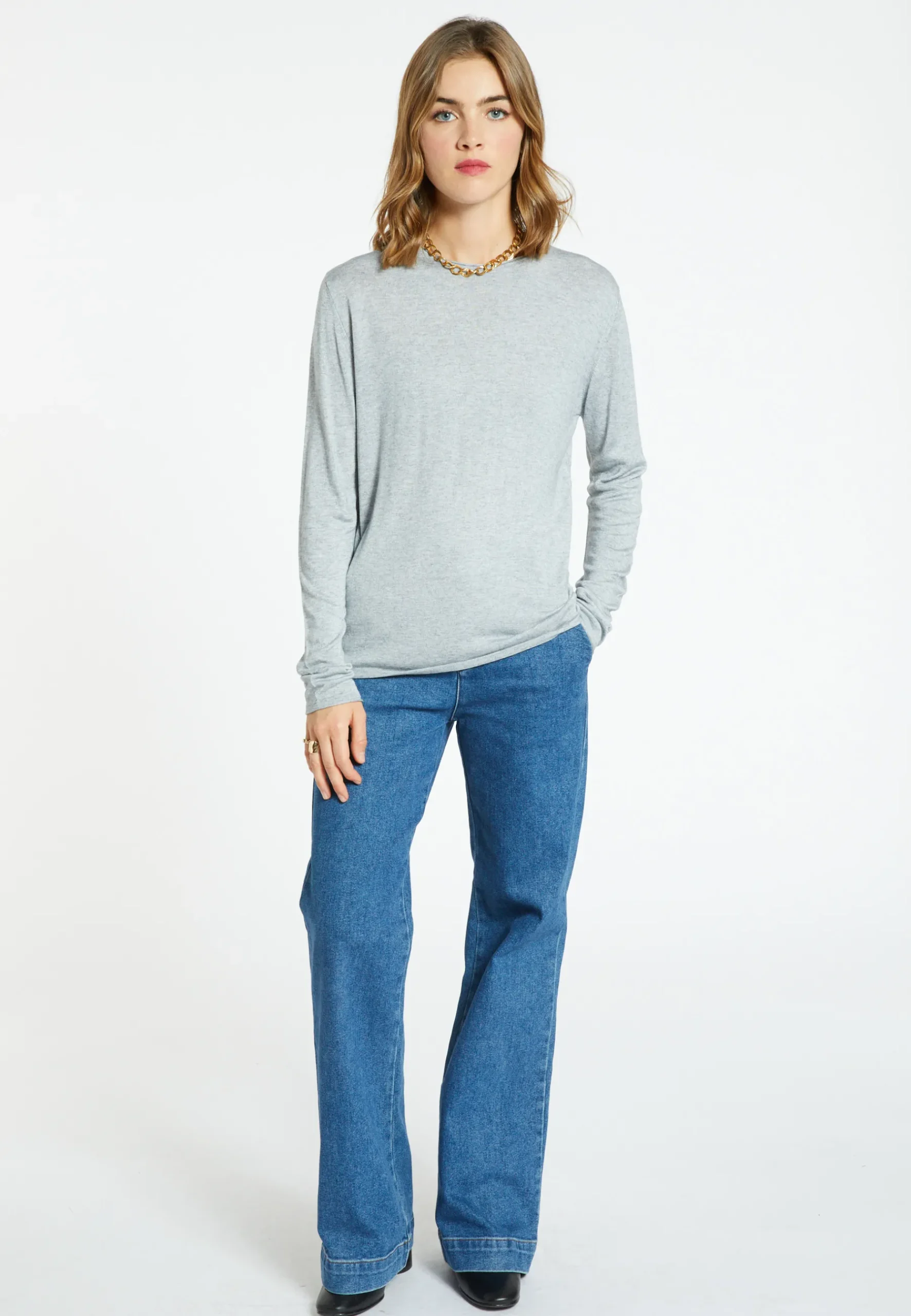 Montagut Les Incontournables-T-shirt col rond en fibre de bambou cachemire - Aelia 09-Gris moyen