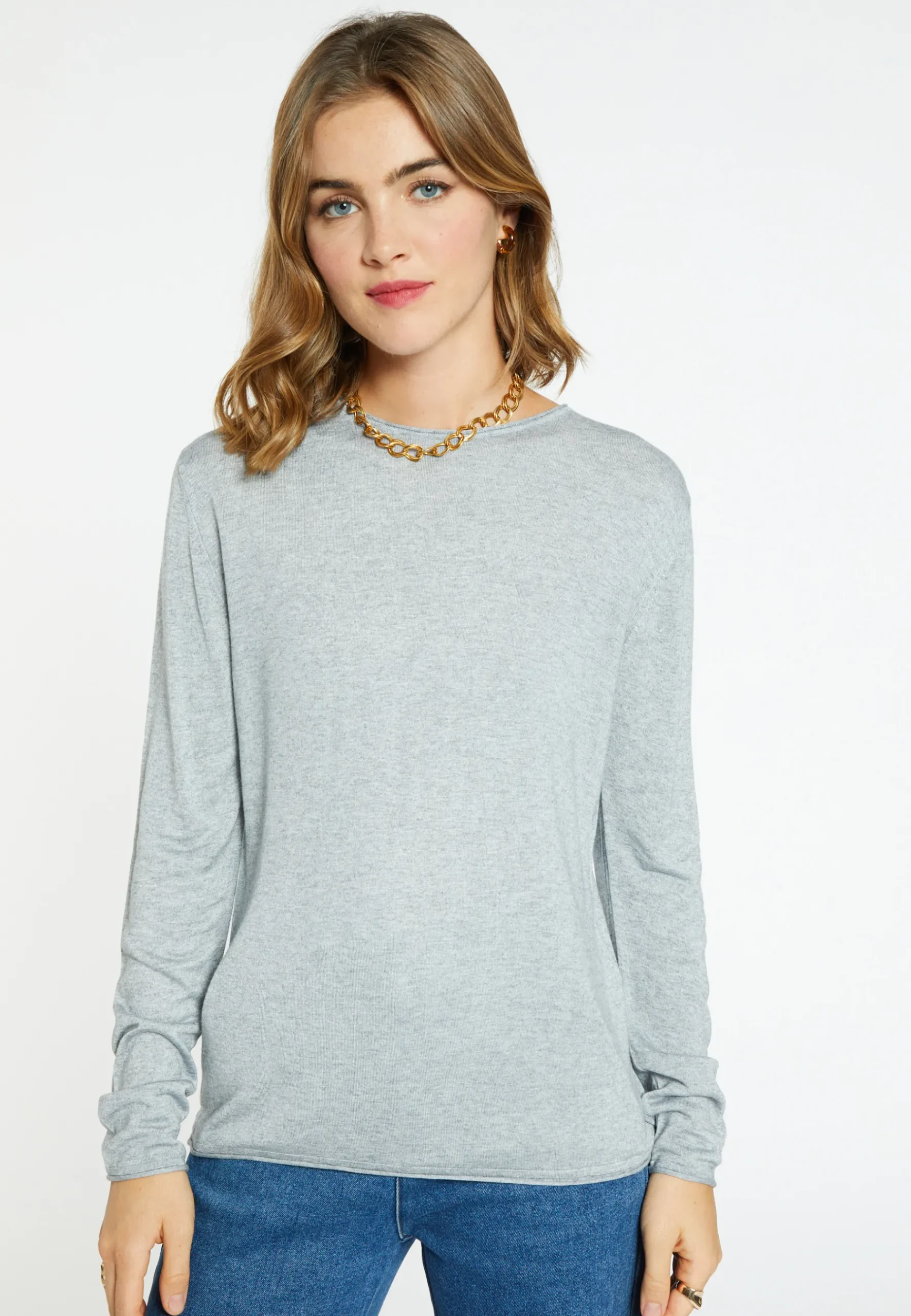 Montagut Les Incontournables-T-shirt col rond en fibre de bambou cachemire - Aelia 09-Gris moyen