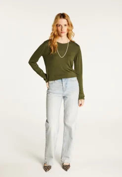 Montagut Les Incontournables-T-shirt col rond en fibre de bambou cachemire - Aelia 83-Kaki