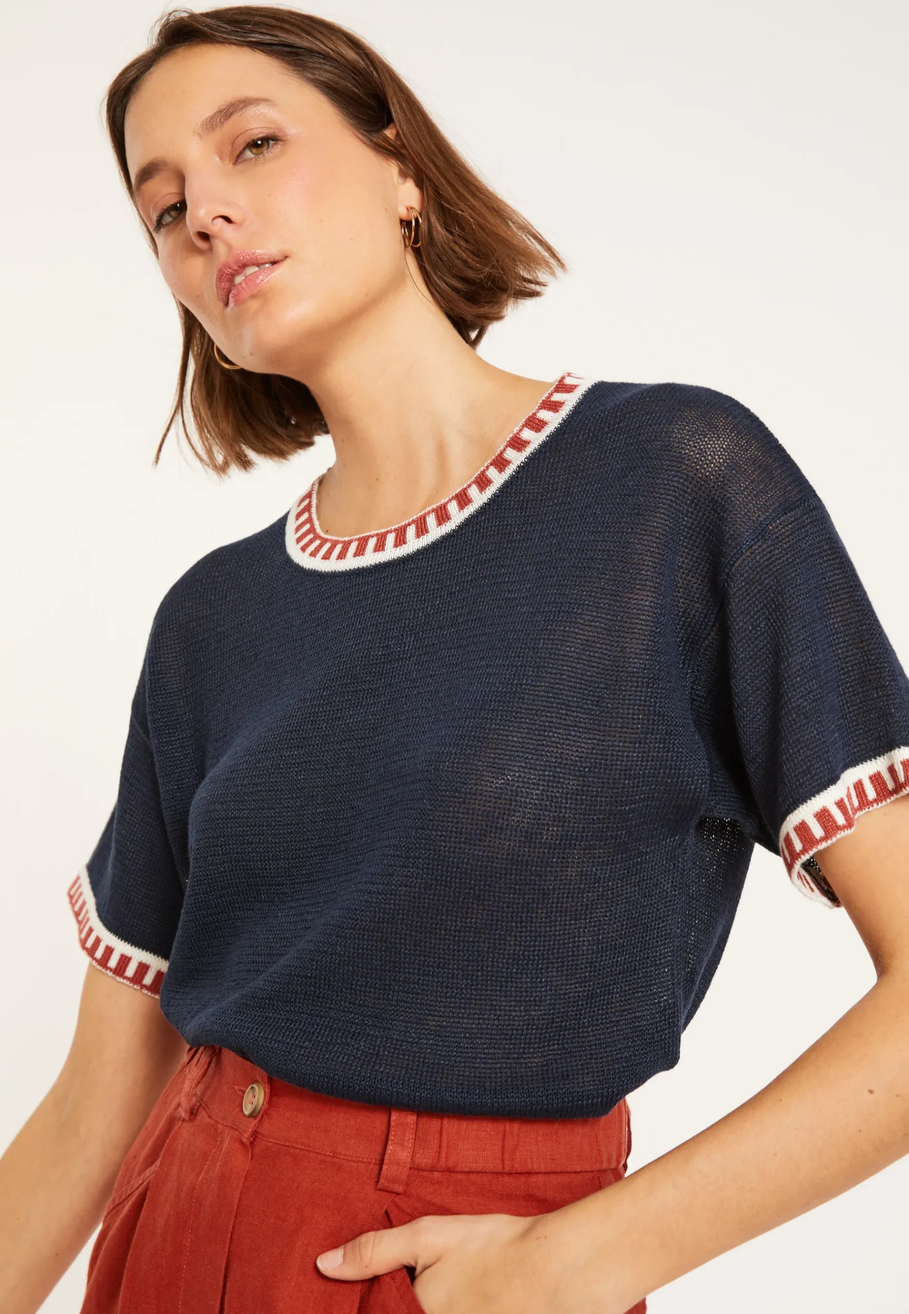 Montagut T-Shirts Et Débardeurs-T-shirt col rond en lin - Morwena 05-Bleu marine