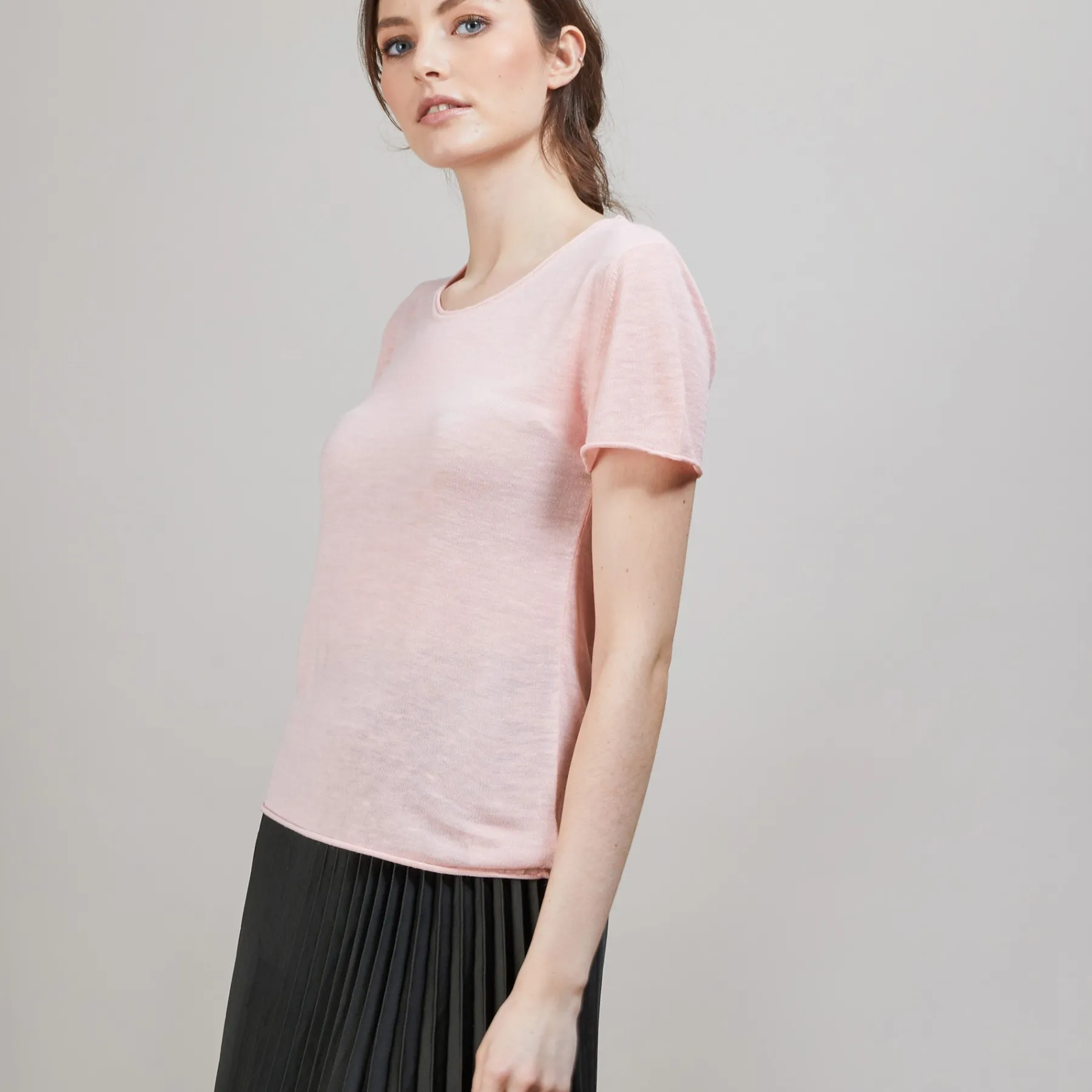 Montagut T-Shirts Et Débardeurs-T-shirt col rond en lin flammé - Bang 24-Rose clair