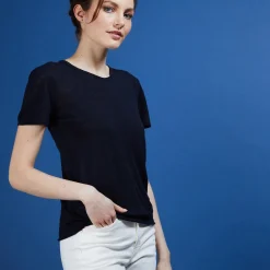 Montagut T-Shirts Et Débardeurs-T-shirt col rond en lin flammé - Bang 05-Bleu marine