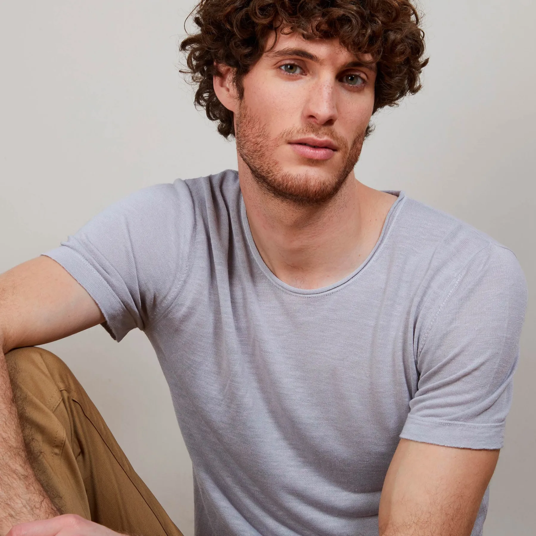 Montagut Polos Et T-Shirts-T-shirt col rond en lin flammé - Renaud 11-Gris clair