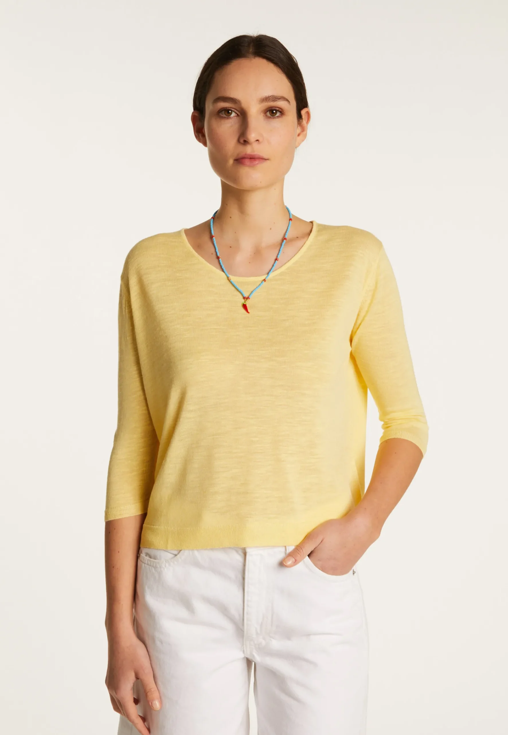 Montagut T-Shirts Et Débardeurs-T-shirt col rond en lin flammé - Domy 08-Jaune