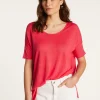 Montagut T-Shirts Et Débardeurs-T-shirt col rond en lin flammé - Béatrice 19-Rouge clair