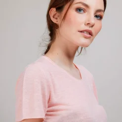 Montagut T-Shirts Et Débardeurs-T-shirt col rond en lin flammé - Bang 24-Rose clair