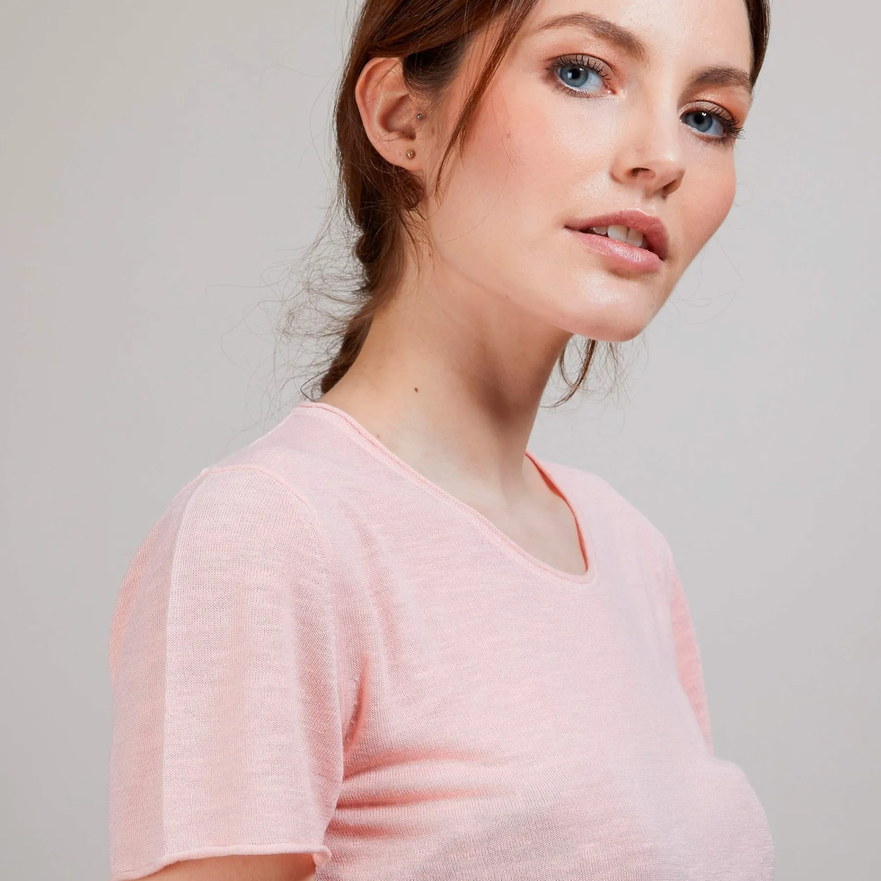 Montagut T-Shirts Et Débardeurs-T-shirt col rond en lin flammé - Bang 24-Rose clair