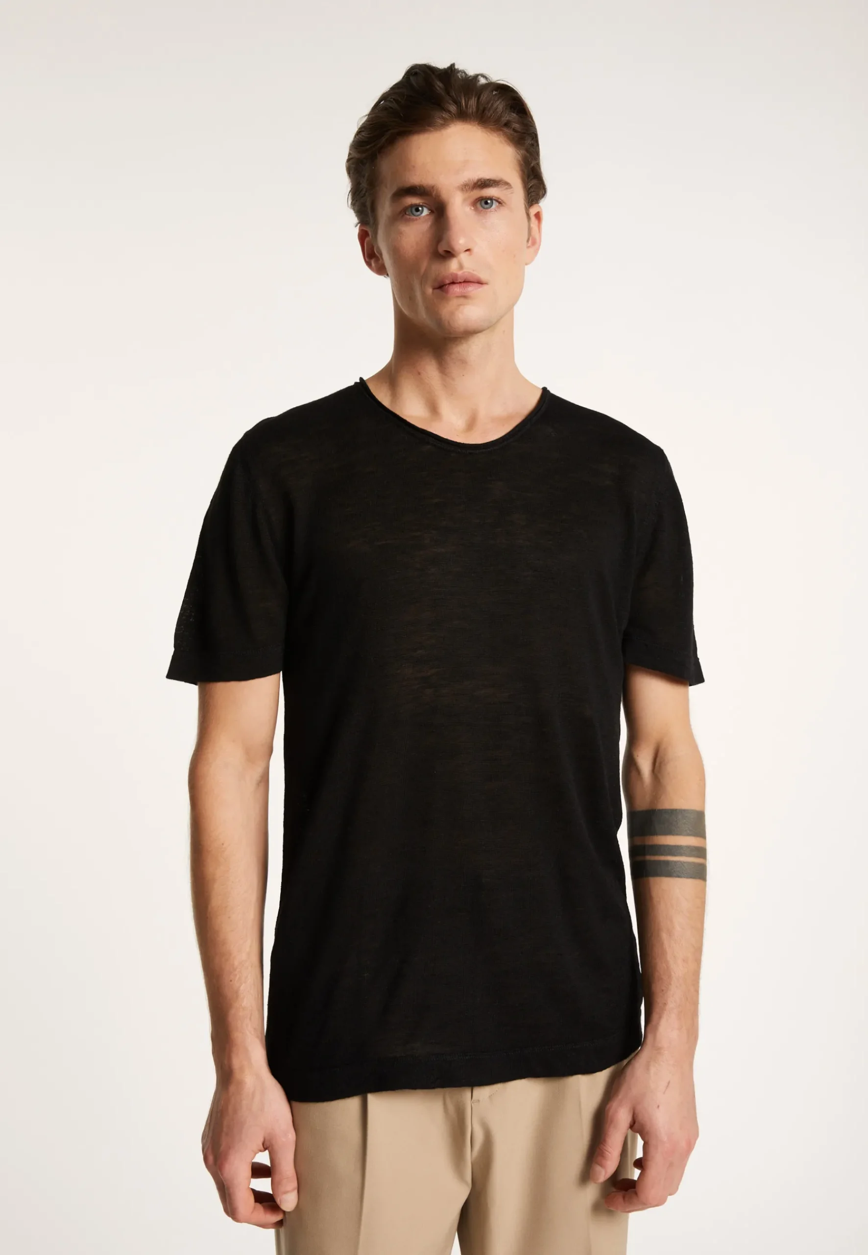 Montagut Polos Et T-Shirts-T-shirt col rond en lin flammé - Renaud 01-Noir