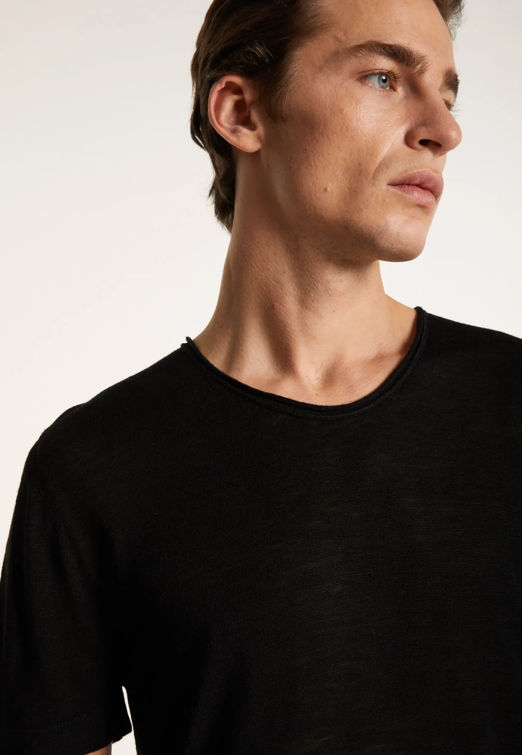 Montagut Polos Et T-Shirts-T-shirt col rond en lin flammé - Renaud 01-Noir