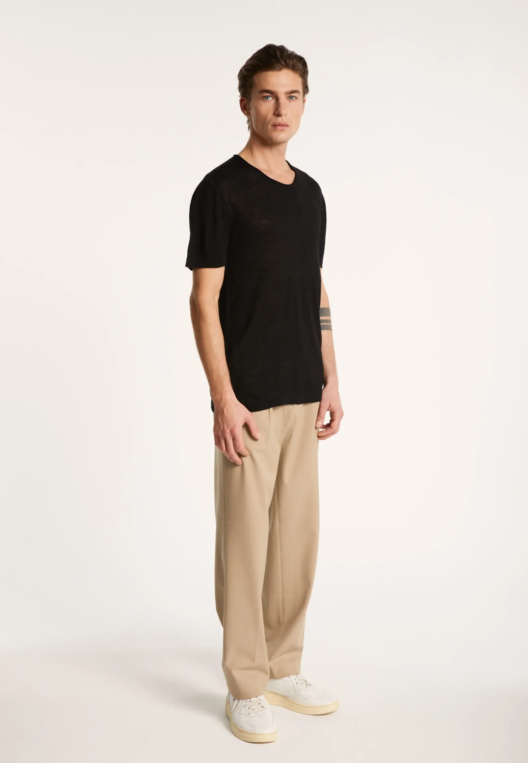 Montagut Polos Et T-Shirts-T-shirt col rond en lin flammé - Renaud 01-Noir